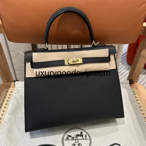 Hermes Black Kelly 25cm