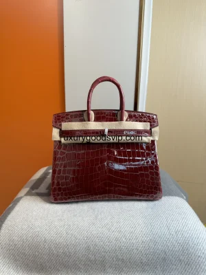 Hermes platinum crocodile leather 25cm